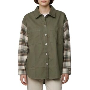 Thread & Supply Khaki Plaid Sleeve Utility Jacket